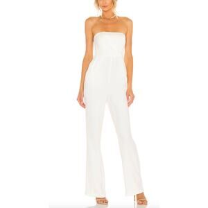 NBD White Strapless Jumpsuit SMALL Wide Leg Bustier Cocktail Designer $238 NEW